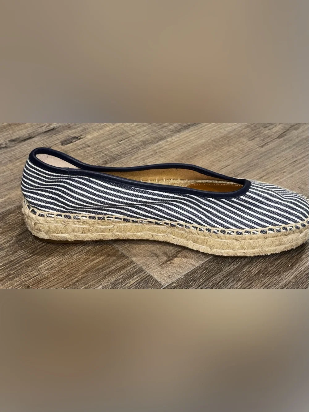 NWOT Lauren Ralph Lauren Luize Striped Canvas Ballet Espadrille Flats 8.5 Navy